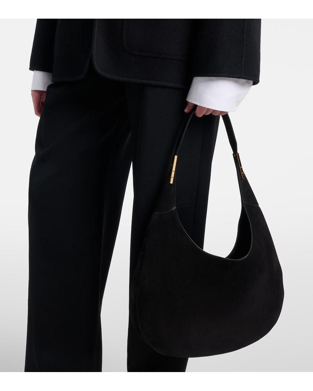 SAVETTE Black Florence Large Suede Shoulder Bag