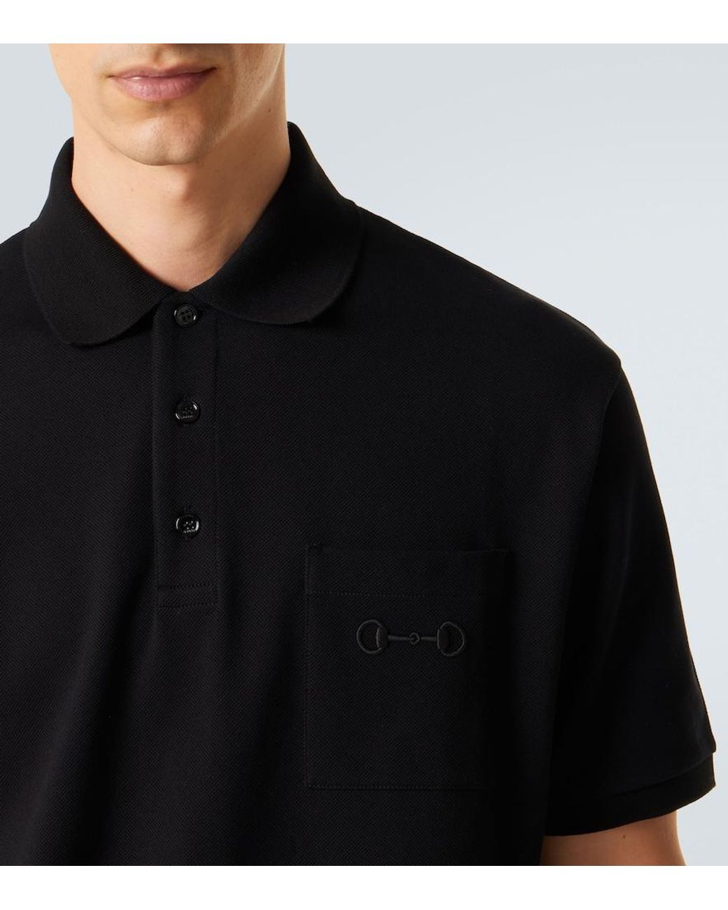 Gucci Black Horsebit Cotton-Blend Pique Polo Shirt for men