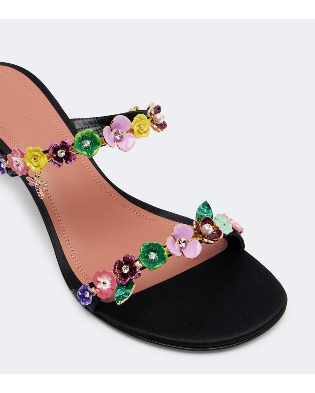 AMINA MUADDI Pink Vittoria Embellished Satin Mules