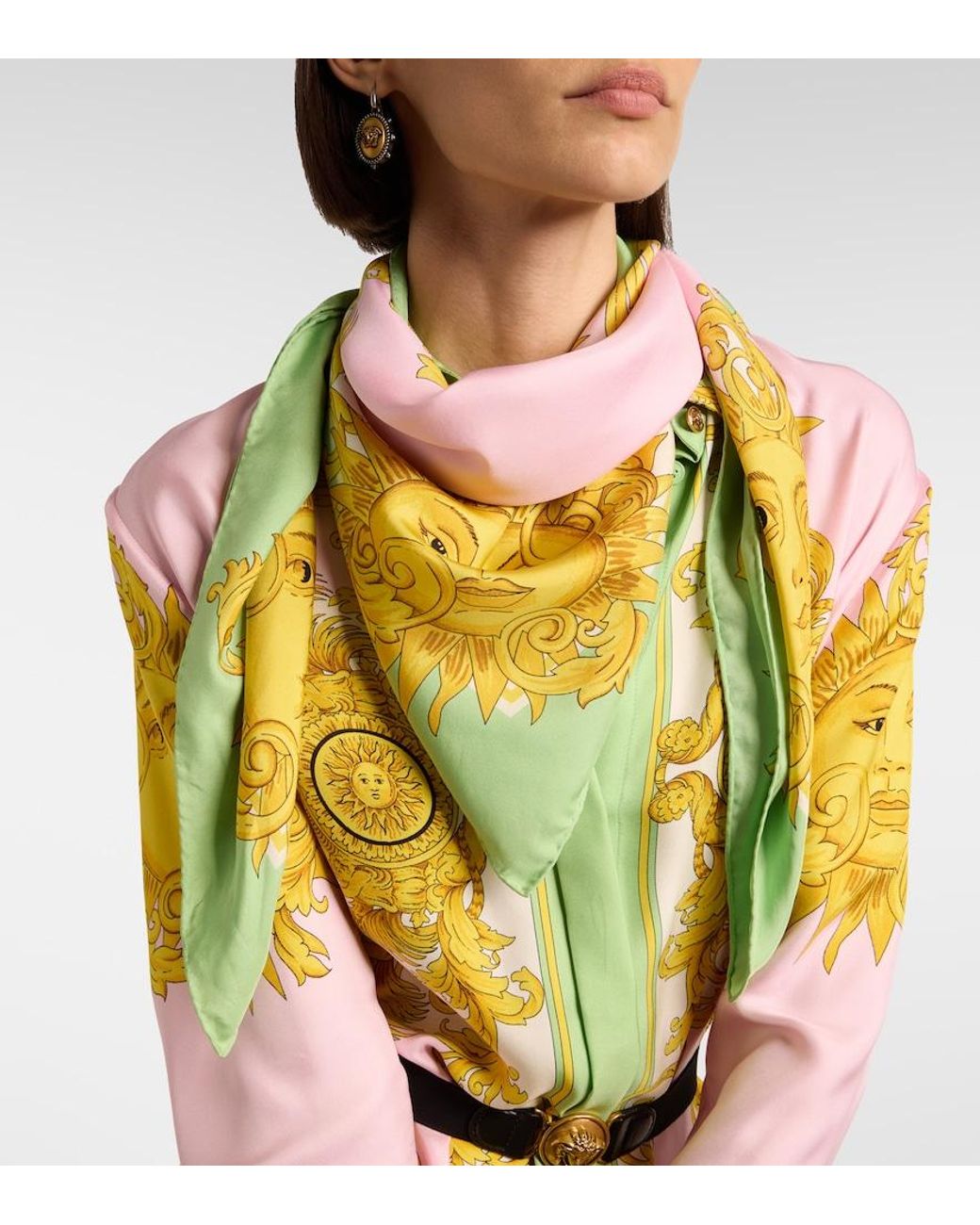 Versace Yellow Printed Silk Twill Scarf