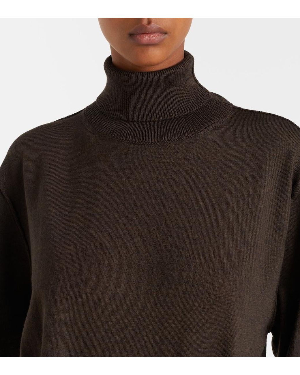 Lemaire Black Turtleneck Wool-Blend Midi Dress