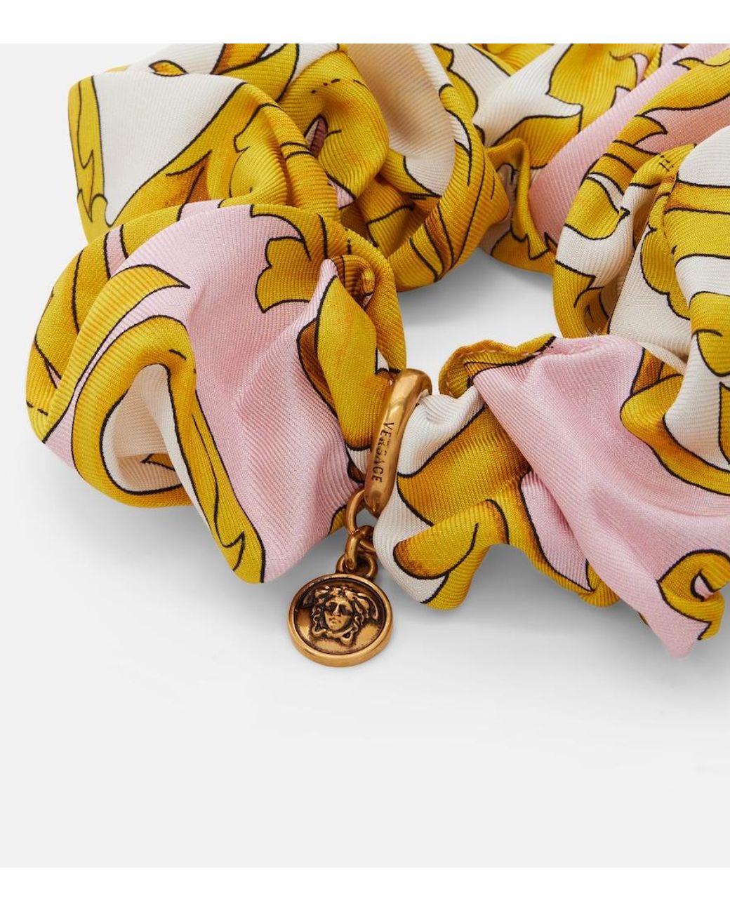 Versace Metallic Medusa Printed Silk Scrunchie