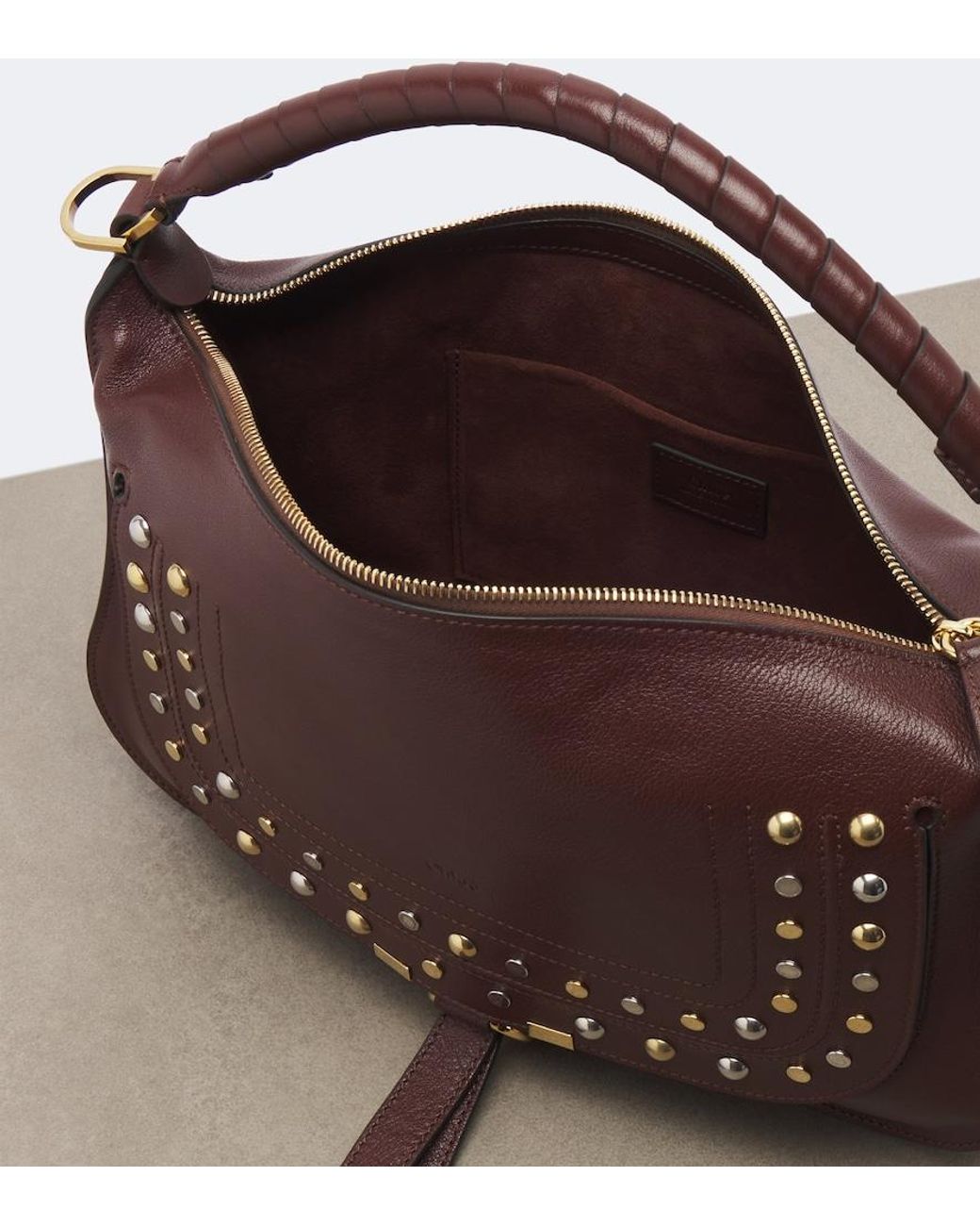 Chloé Brown Marcie Medium Studded Leather Shoulder Bag