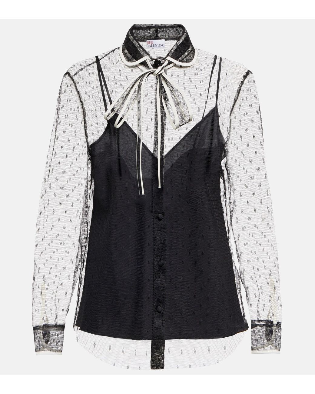 RED Valentino Sheer Point D'esprit Blouse in Black | Lyst