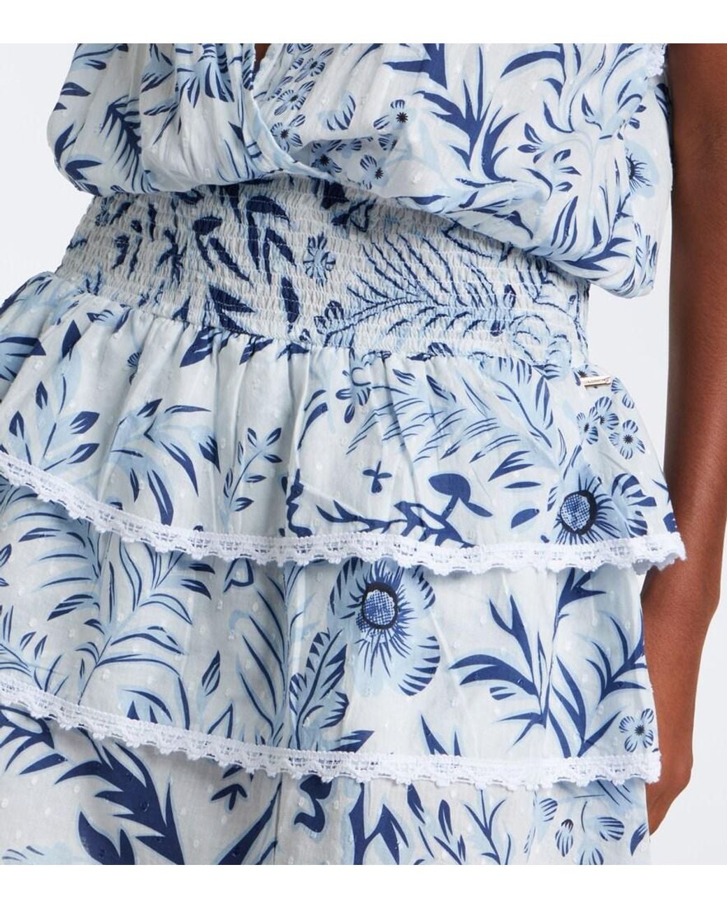 Melissa Odabash Blue Jess Floral Crochet-Trimmed Tiered Minidress