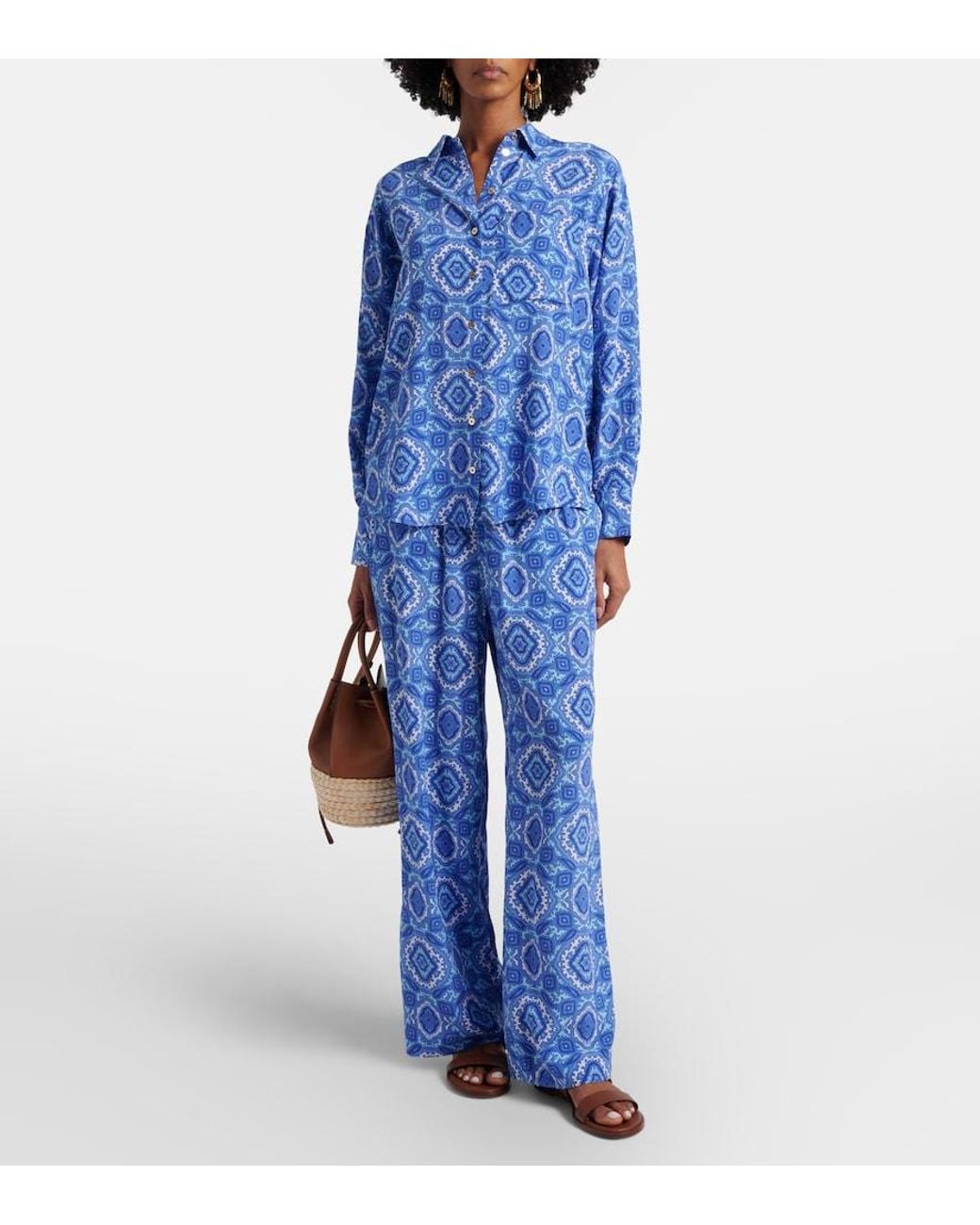Heidi Klein Blue Mykonos Printed Silk Shirt