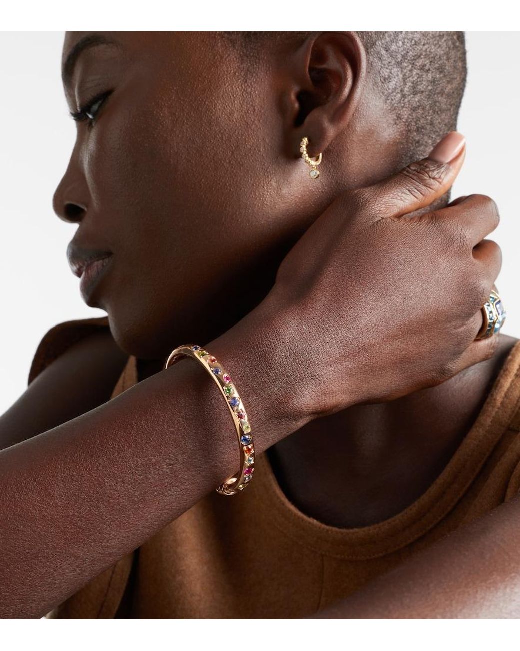 Pomellato Metallic Iconica 18Kt Rose Bangle With Gemstones