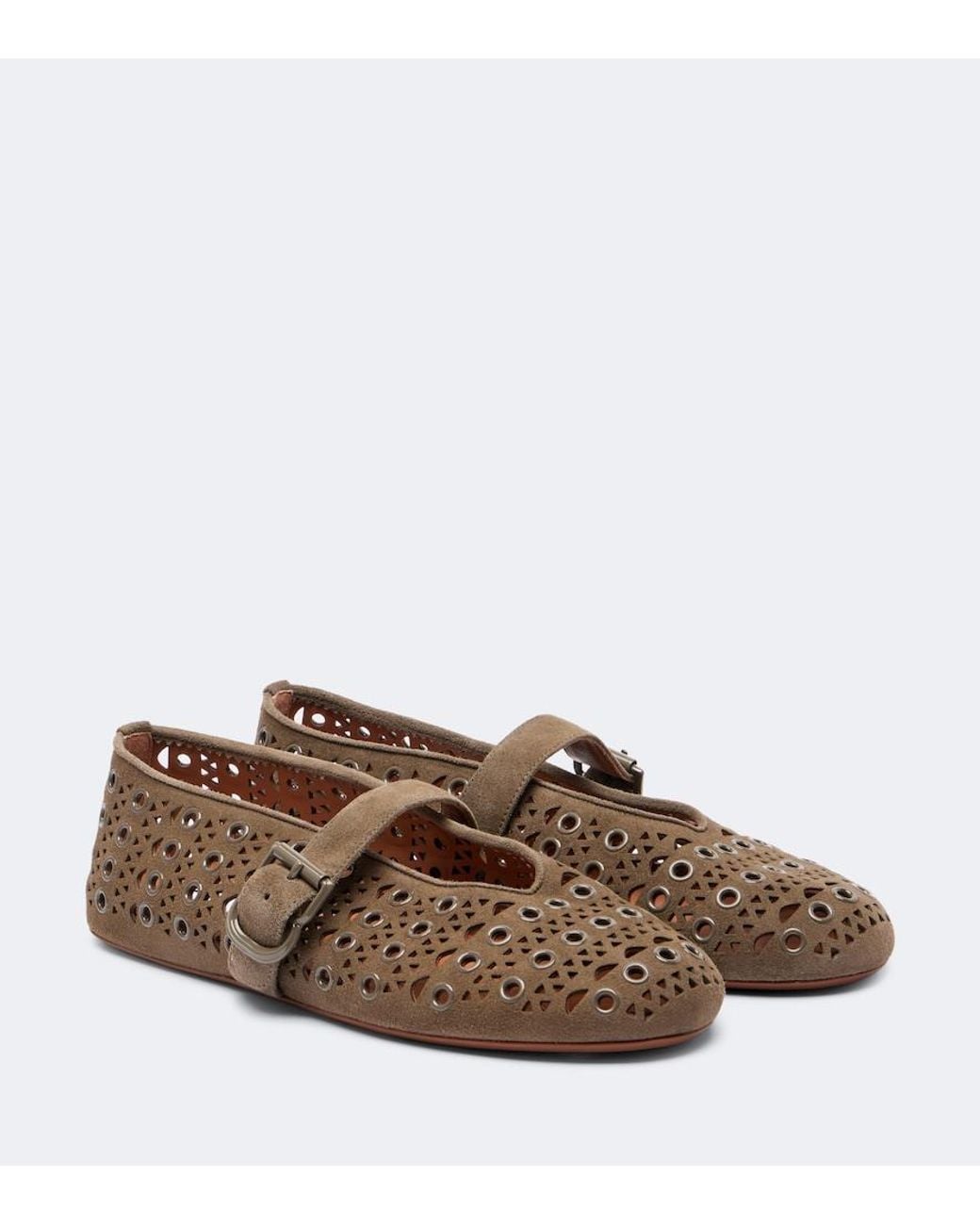 Alaïa Brown La Ballerine Suede Mary Jane Flats
