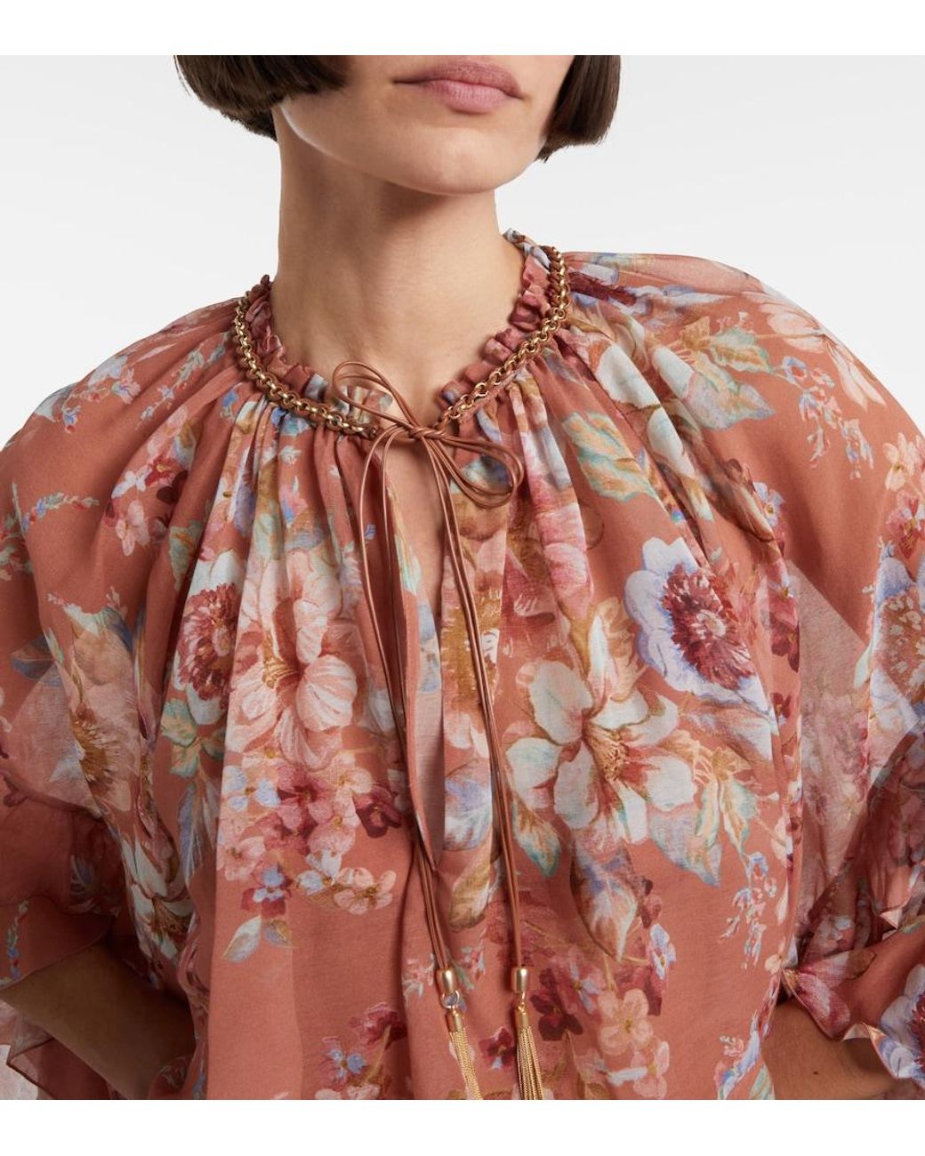 Zimmermann Red Awaken Floral Cotton And Silk Blouse