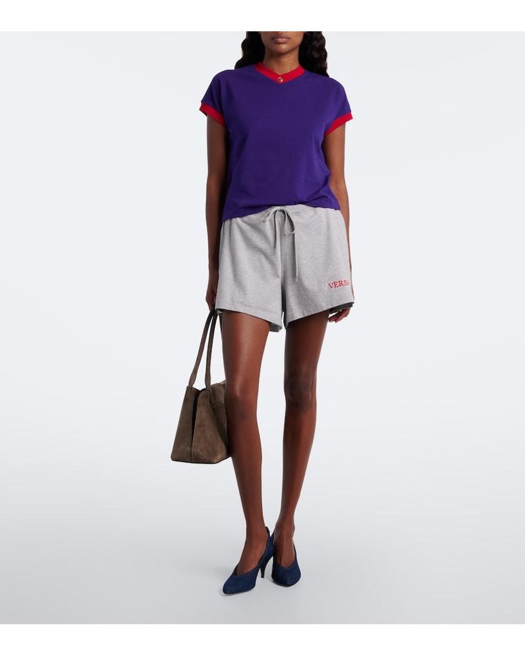 Versace Purple Medusa Cotton-Blend Jersey T-Shirt