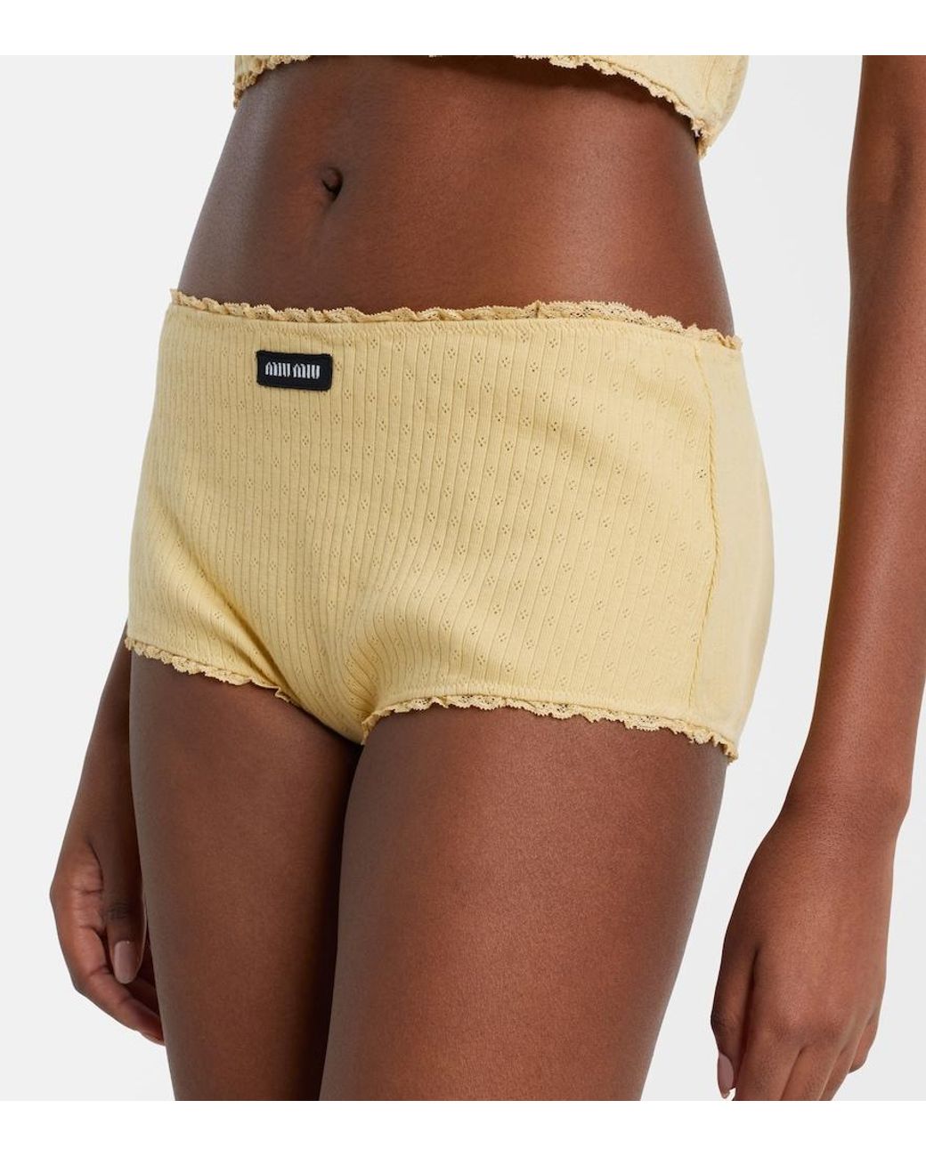 Miu Miu Natural Pointelle Cotton Micro Shorts