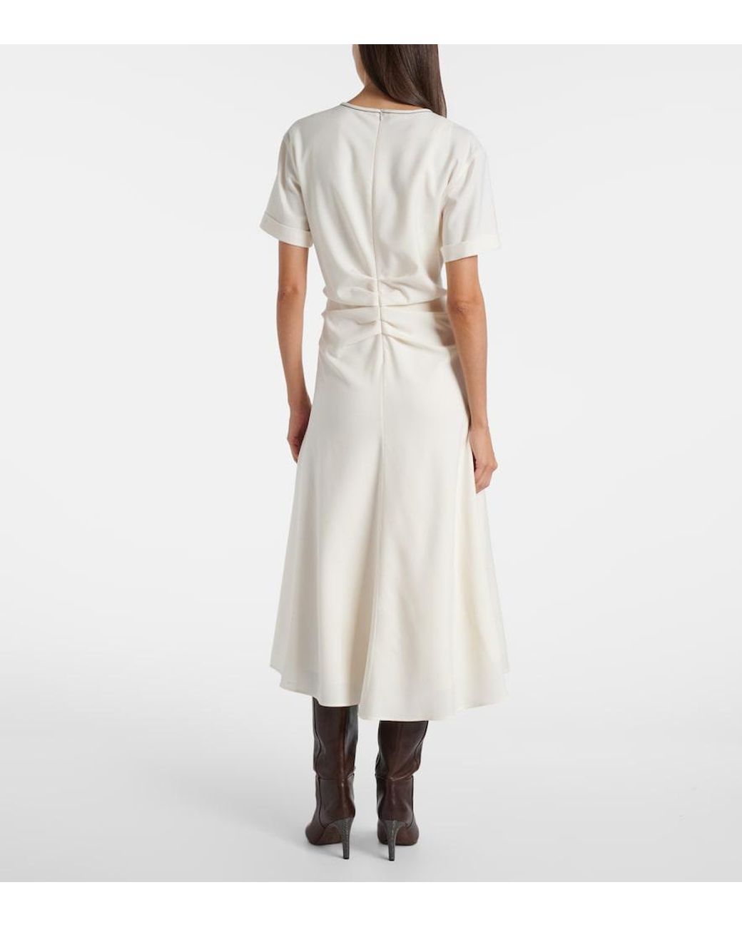 Brunello Cucinelli White Wool-Blend Midi Dress