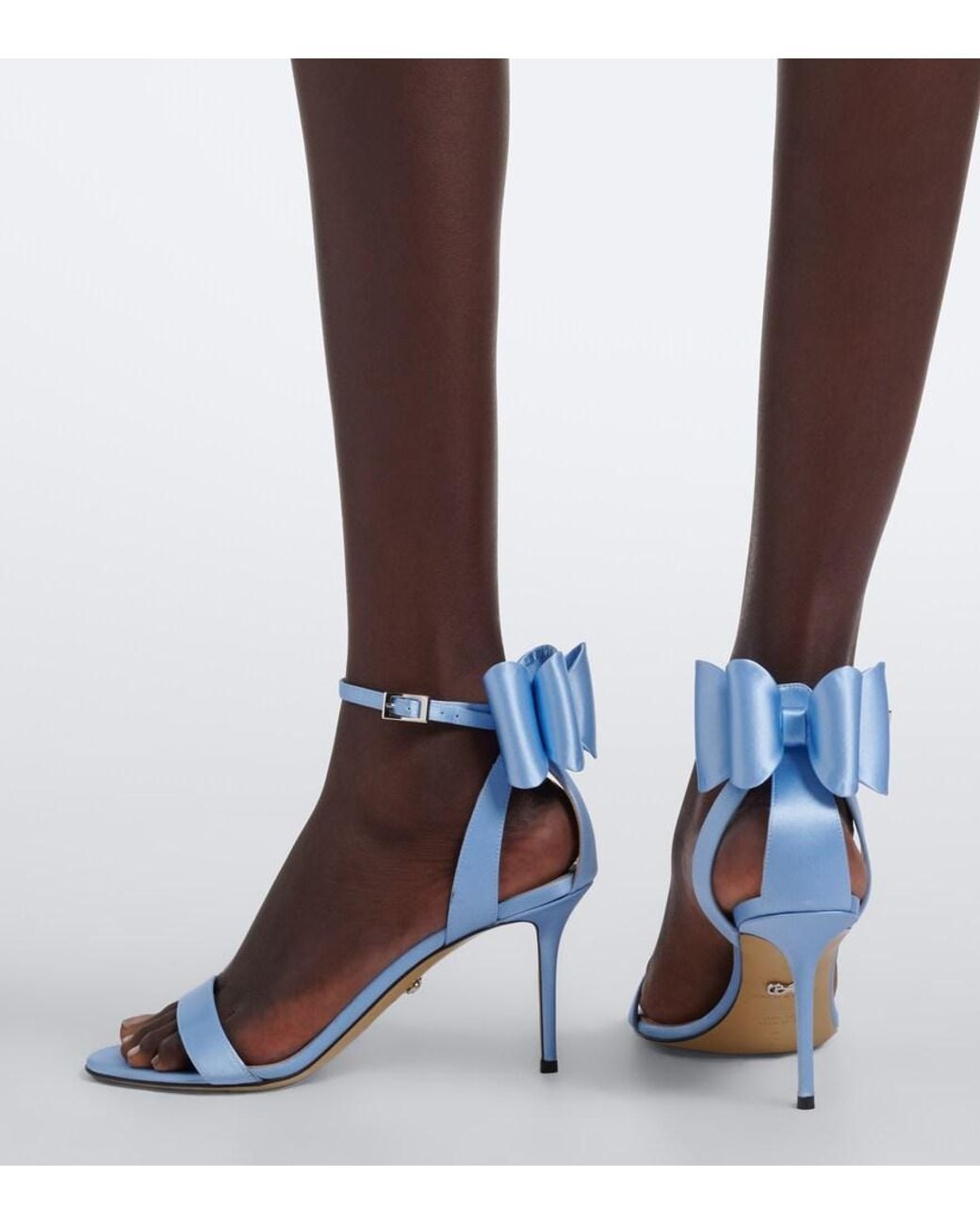 Mach & Mach Blue Le Cadeau Bow-Detail Satin Sandals