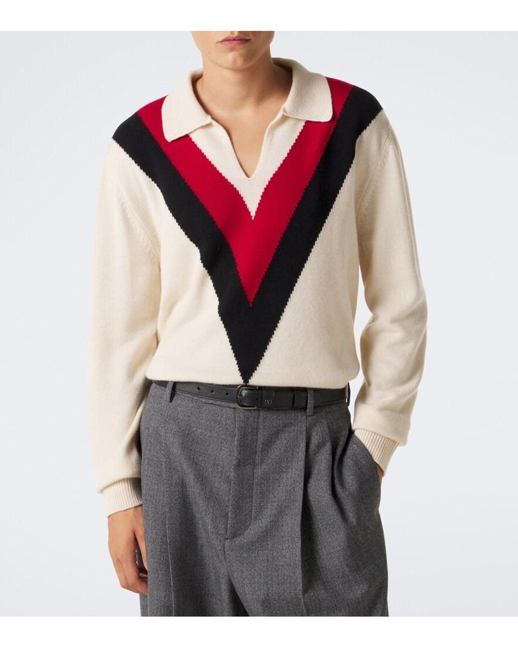 Valentino Garavani Multicolor Jacquard Cashmere Polo Sweater for men