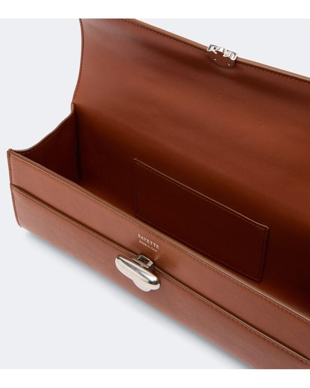 SAVETTE Brown Symmetry Slim Small Leather Top Handle Bag