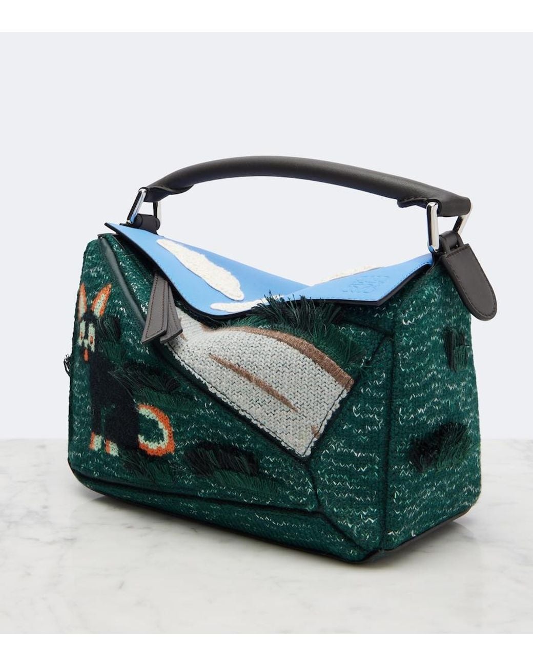 Loewe Green X Louis Wain Futurist Cat Puzzle Top-Handle Bag