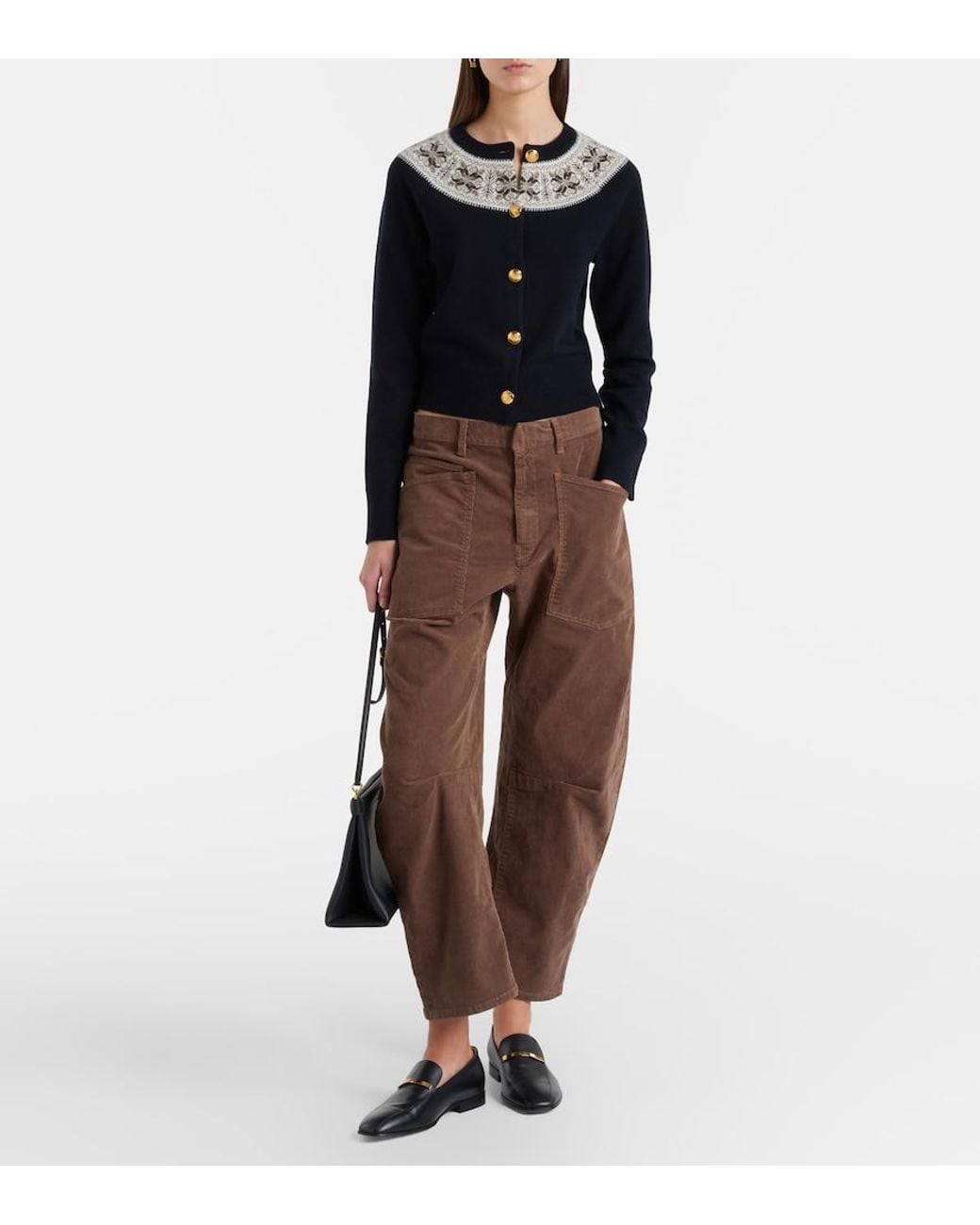 Nili Lotan Brown Shon Corduroy Barrel-Leg Pants