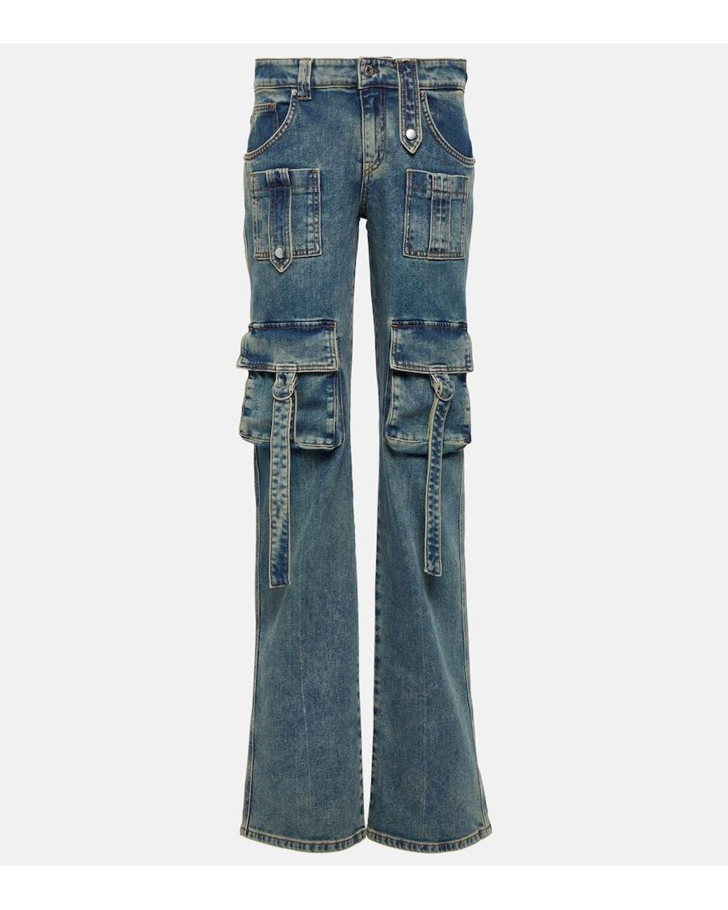 Blumarine Blue Low-Rise Denim Cargo Pants