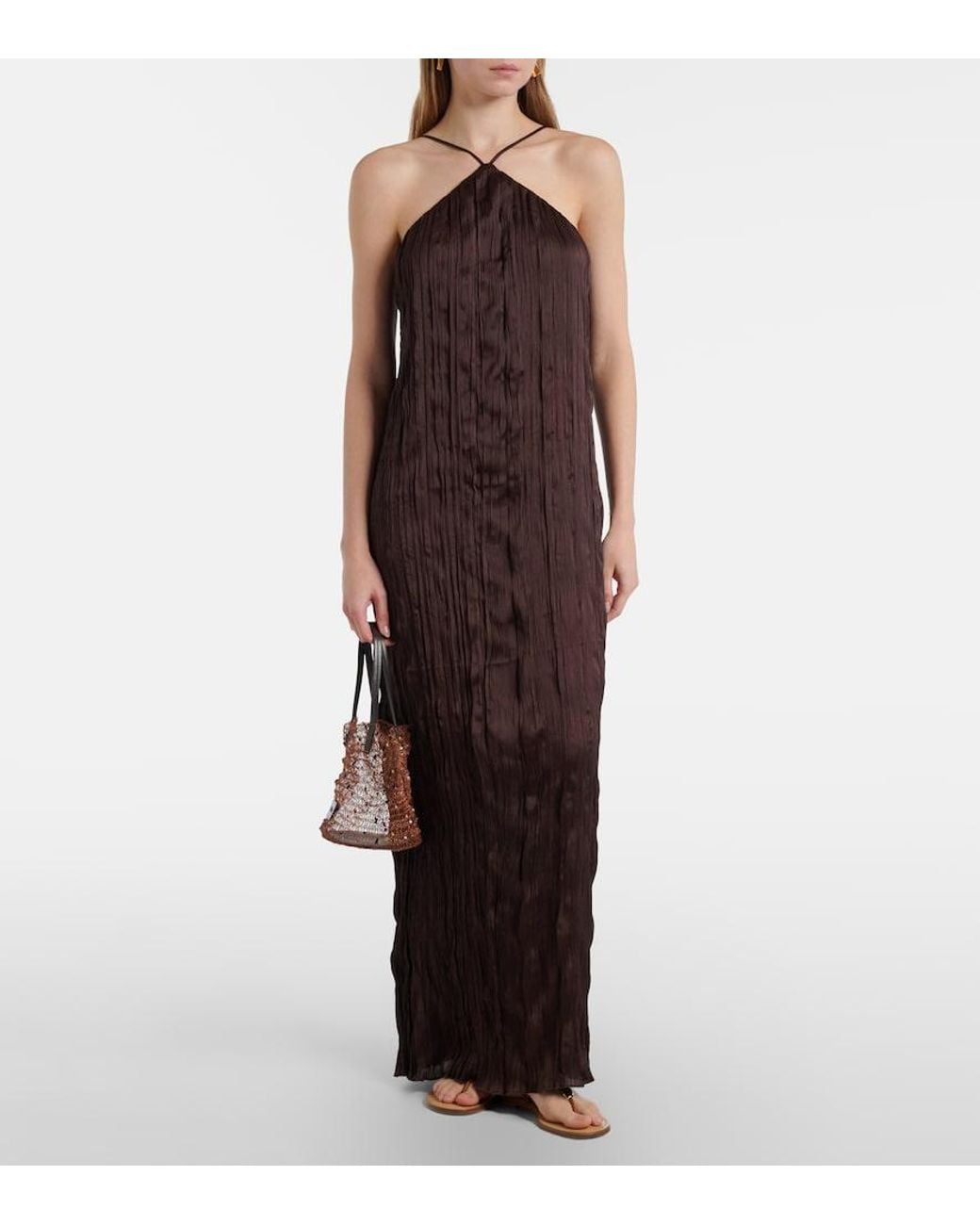 Staud Purple Akari Plisse Halterneck Maxi Dress
