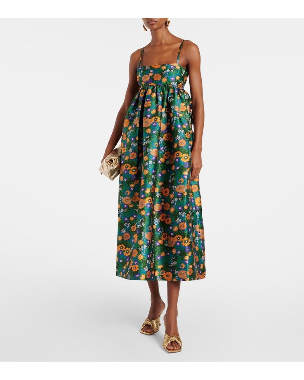 ALÉMAIS Green Printed Open-Back Midi Dress