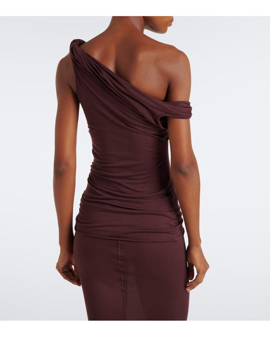 Rick Owens Purple Lilies Laeti Draped One-Shoulder Jersey Top