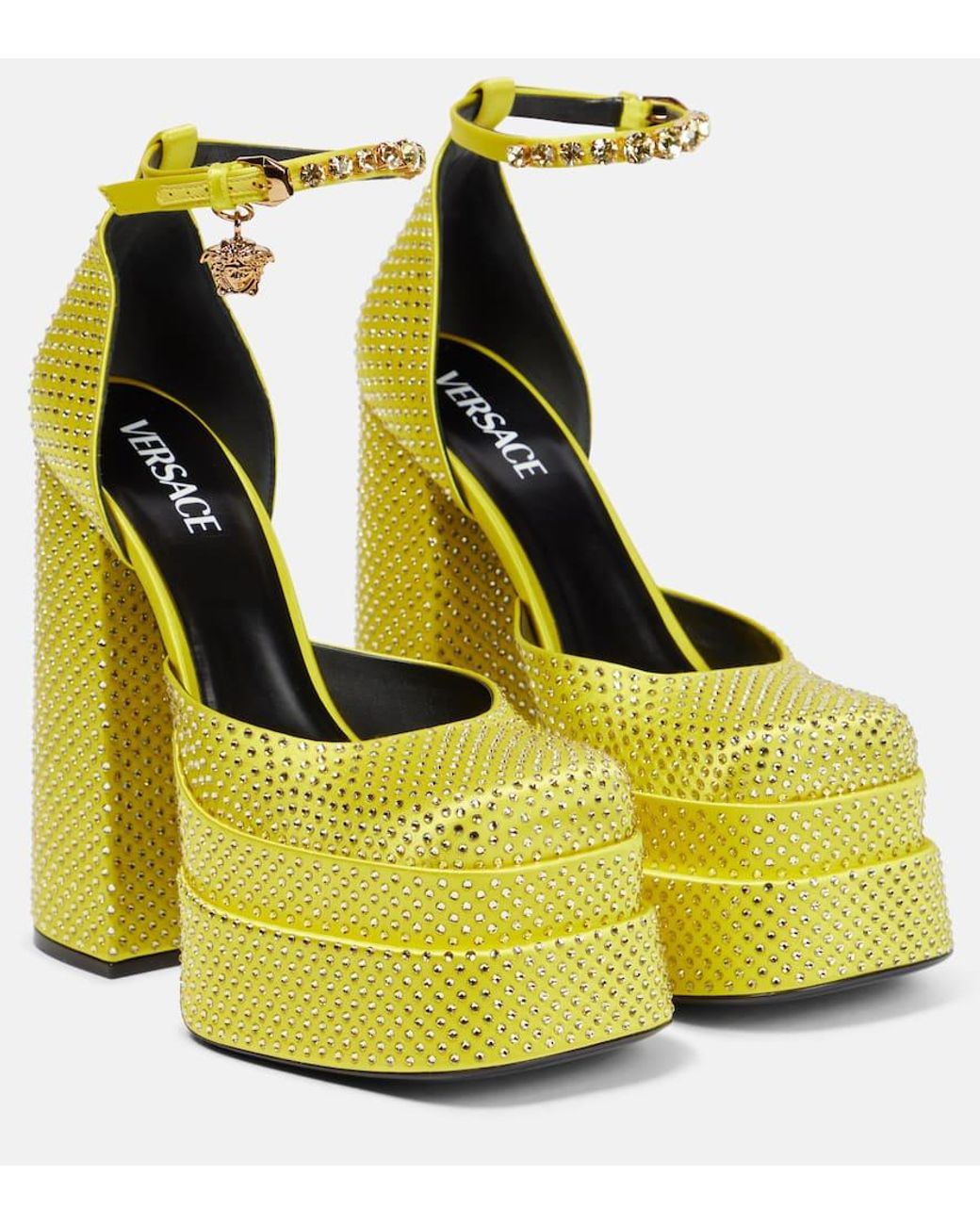 Versace Yellow Medusa Aevitas Embellished Platform Pumps