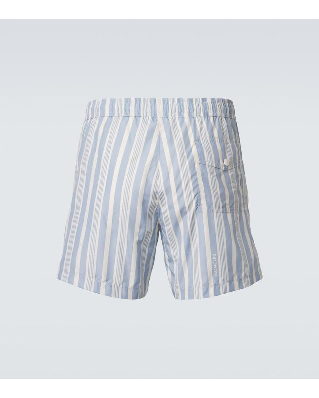 Moncler Blue Archivio Striped Swim Trunks for men