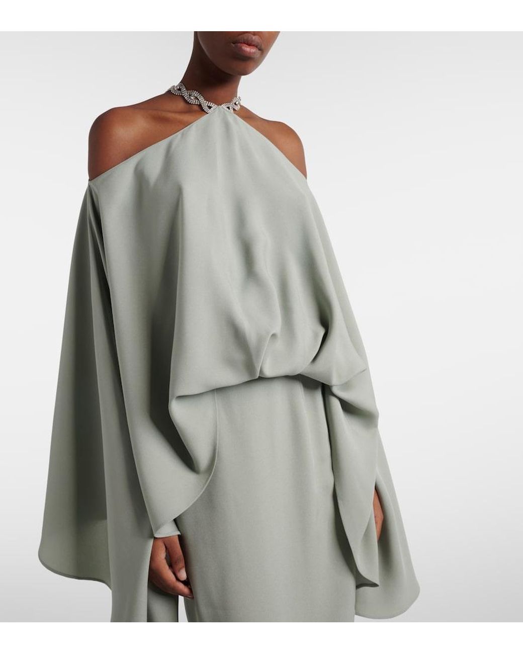 Taller Marmo White Cyclades Embellished Crepe Cady Gown
