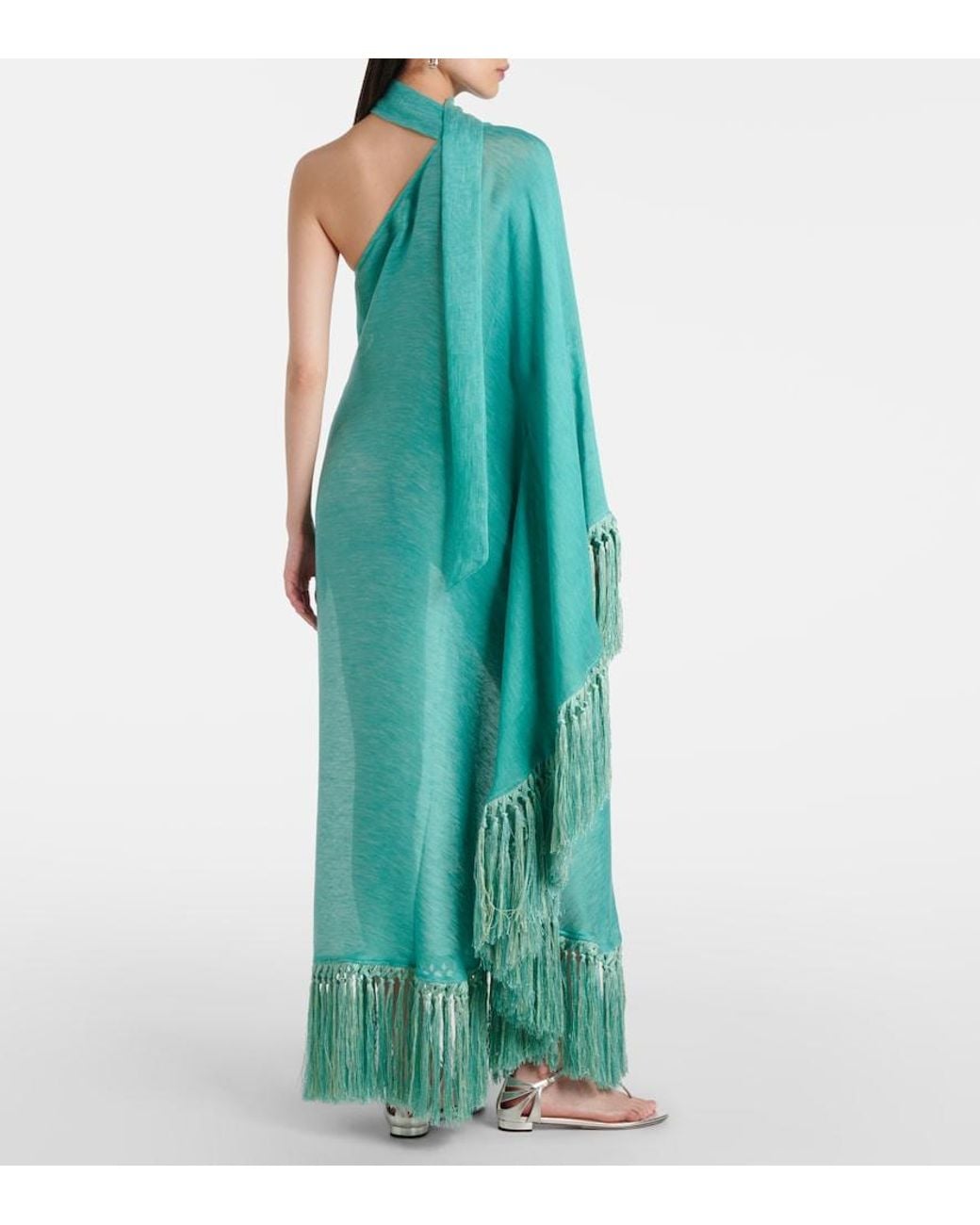‎Taller Marmo Blue Arno Fringed Linen-Blend Maxi Dress