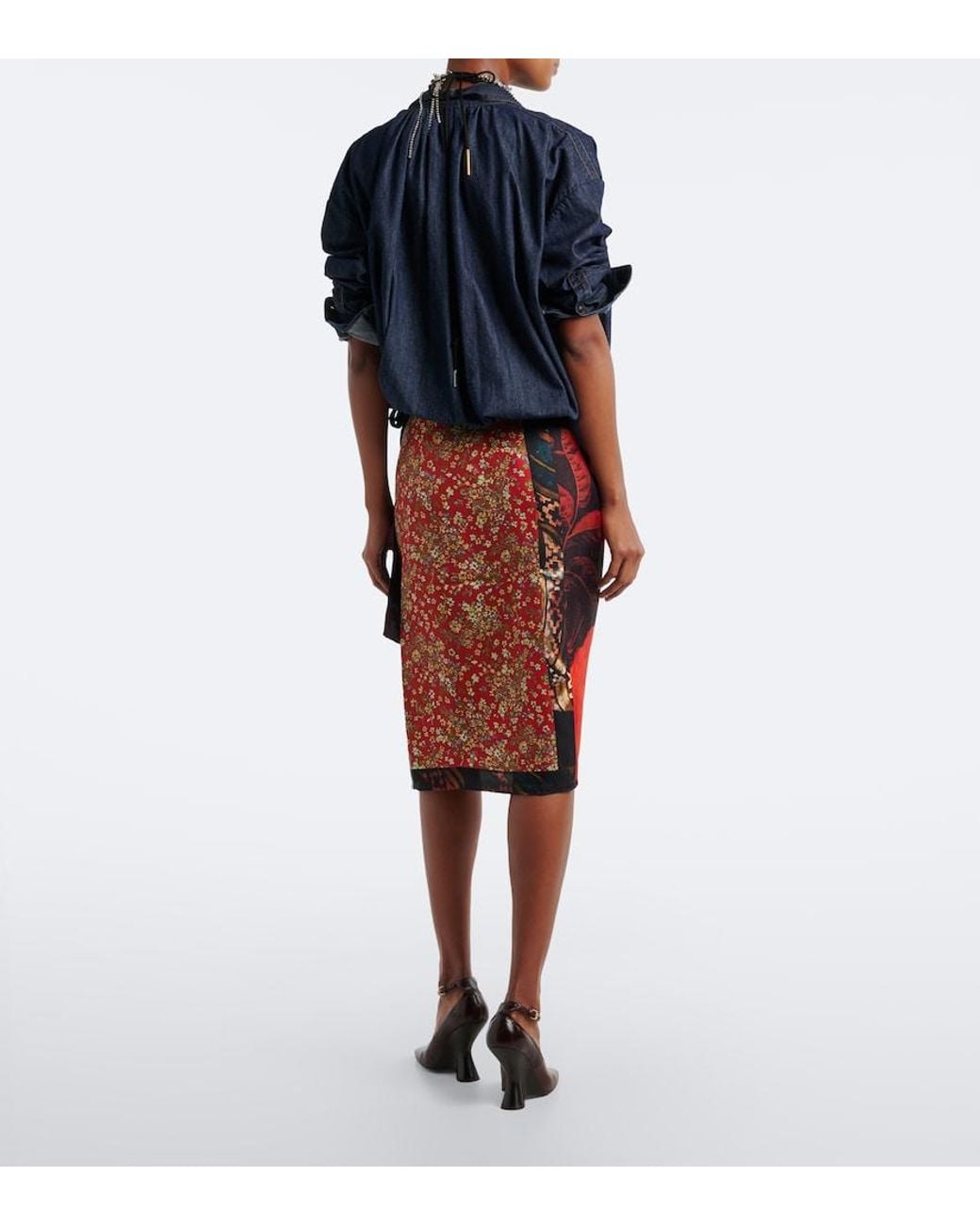 Dries Van Noten Red Printed Silk Wrap Skirt