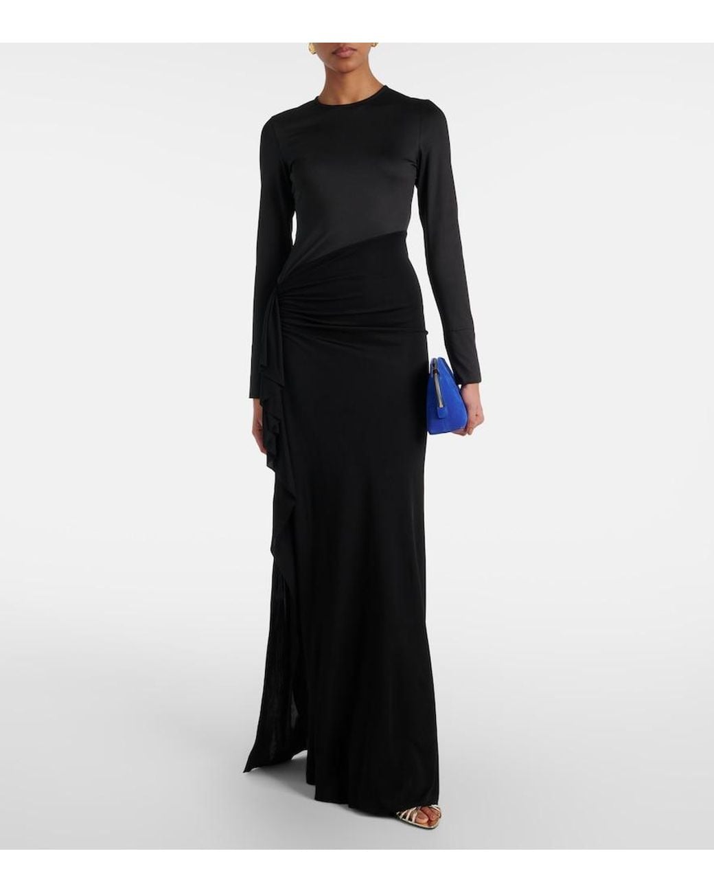 Victoria Beckham Black Gathered Jersey Gown