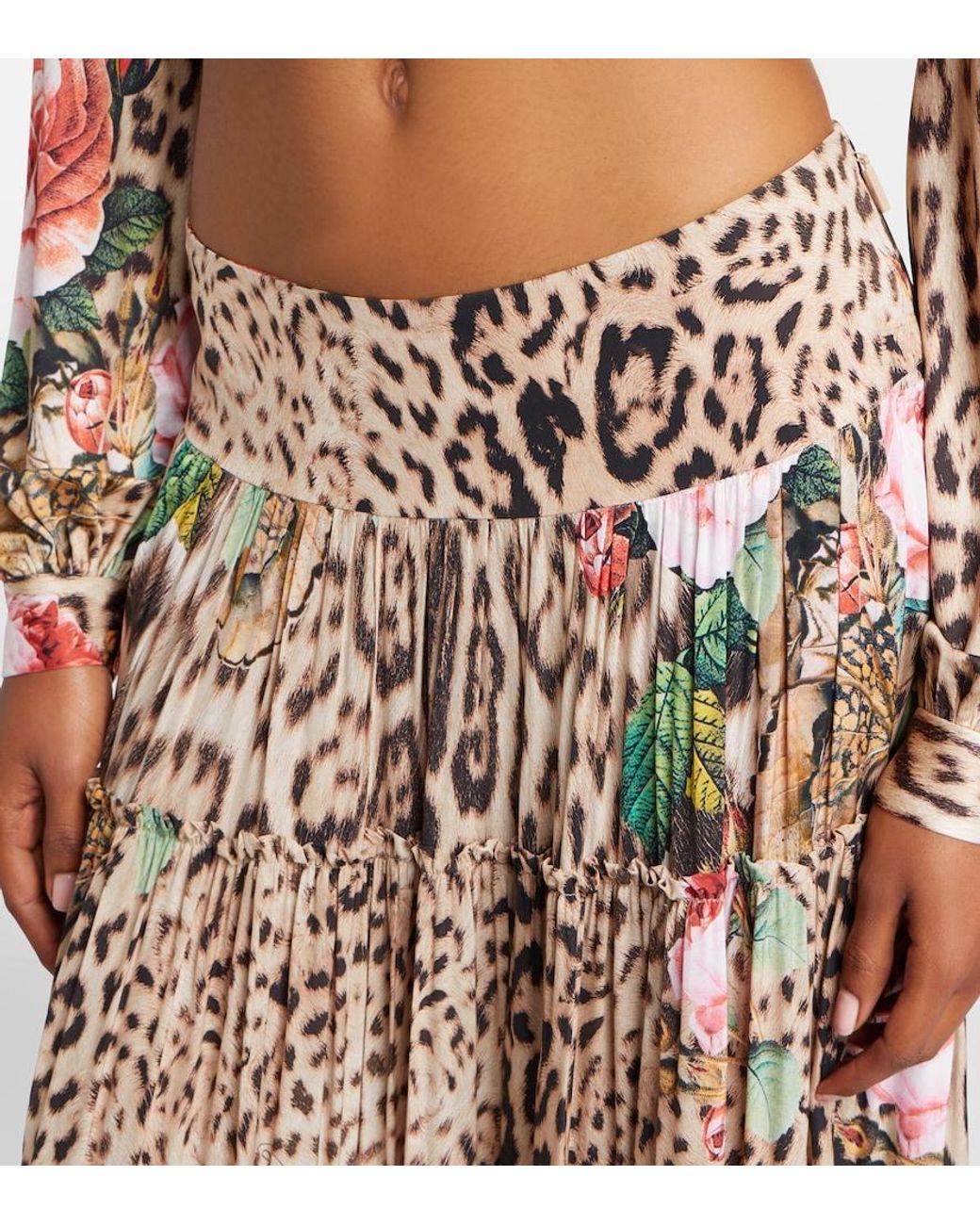 Roberto Cavalli Natural Printed Ruffled Maxi Skirt