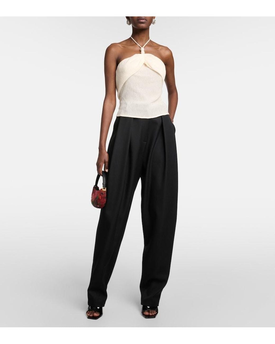 Magda Butrym Natural Embellished Halterneck Top