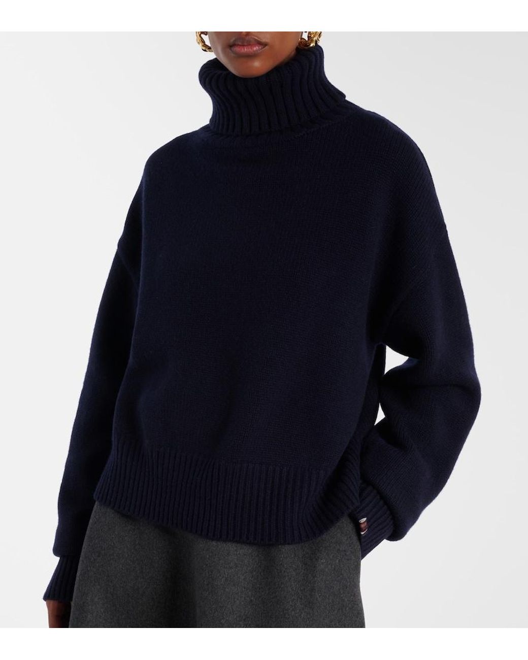 Extreme Cashmere Blue Crop Xtra Cashmere Turtleneck Sweater
