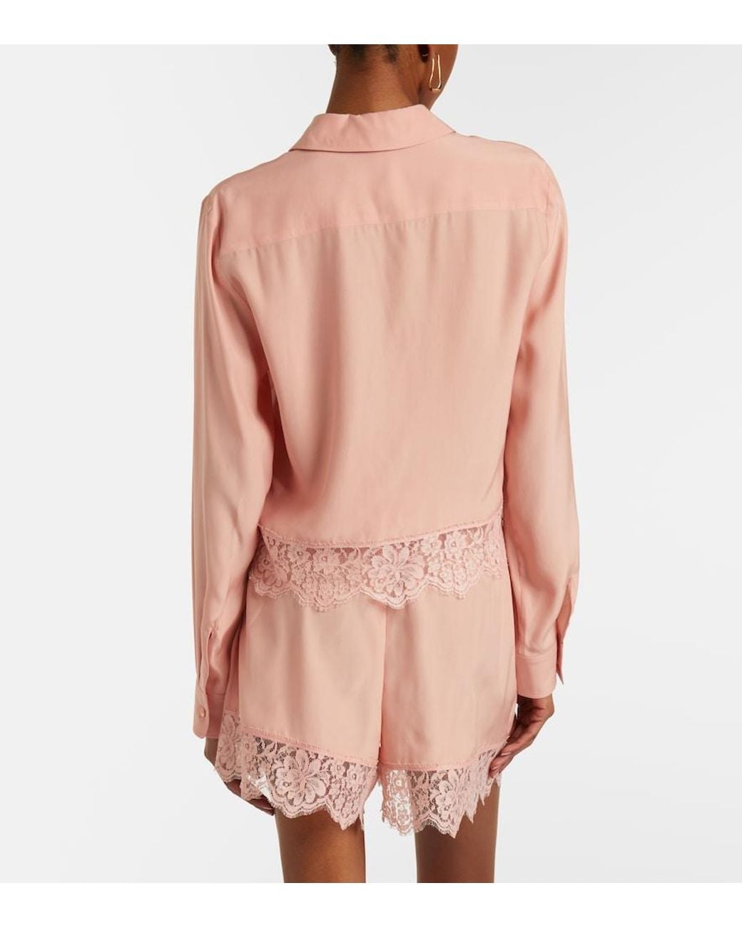 Stella McCartney Pink Floral Lace-Trimmed Silk Shirt