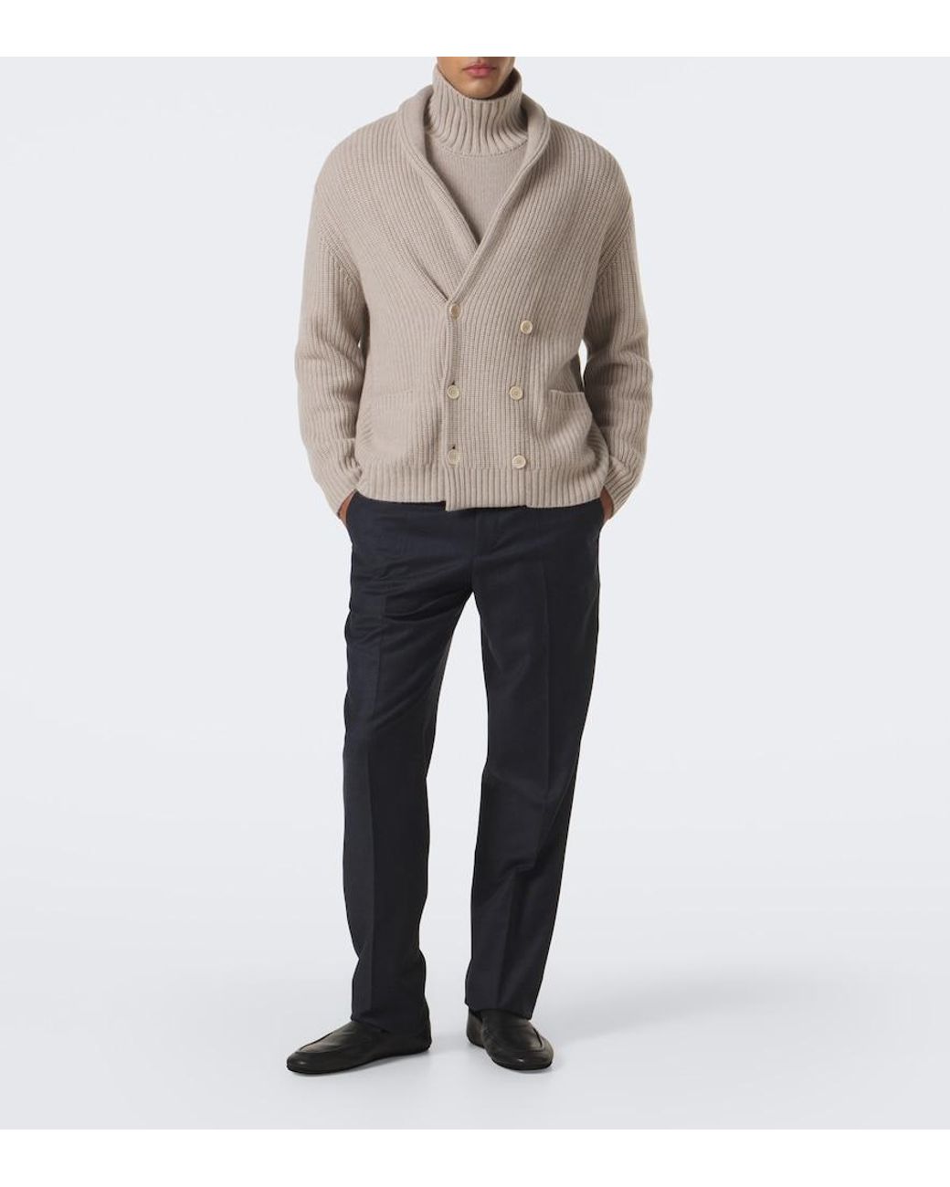 Agnona Blue Wool Flannel Straight Pants for men