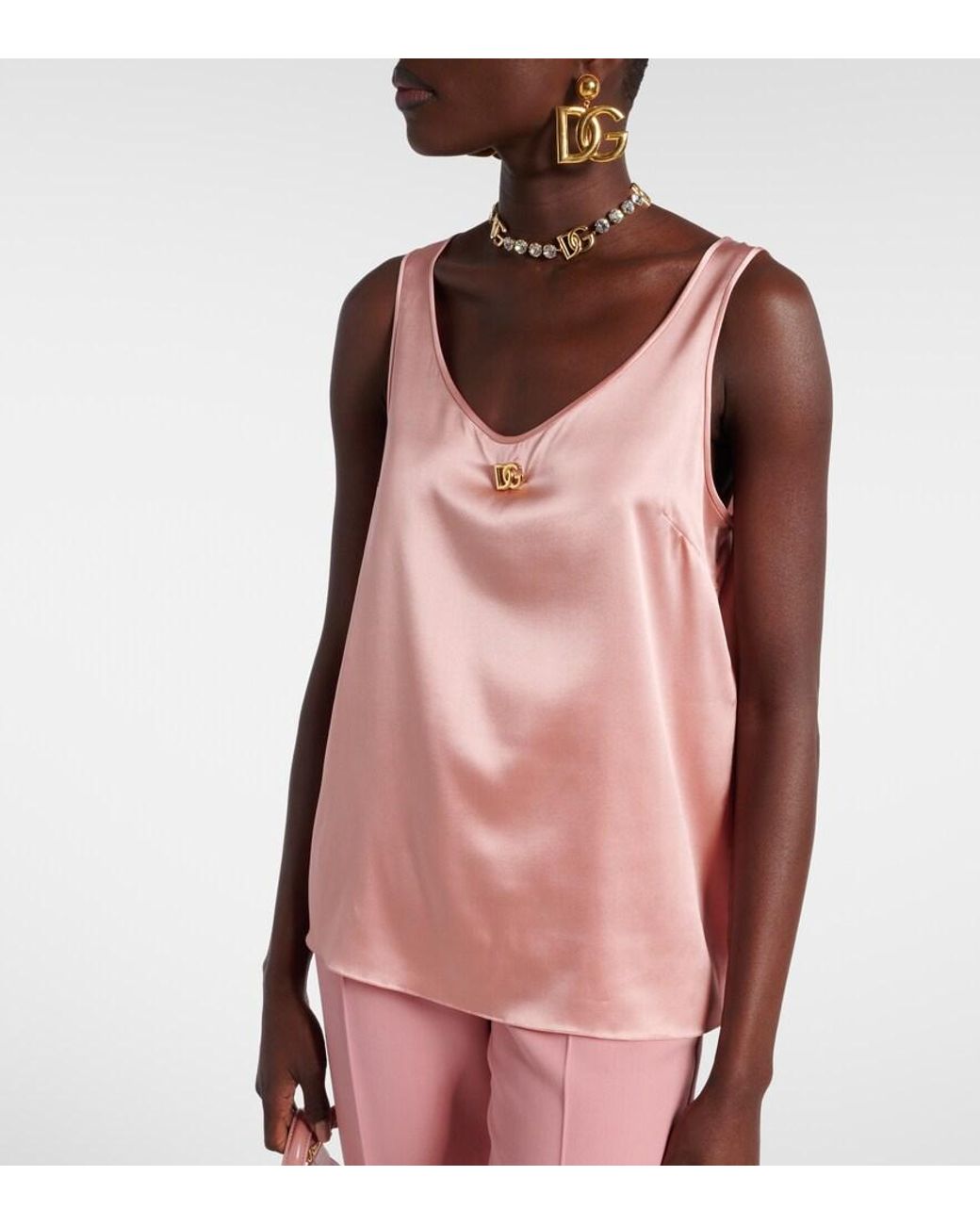 Dolce & Gabbana Pink Dg Silk-Blend Satin Top