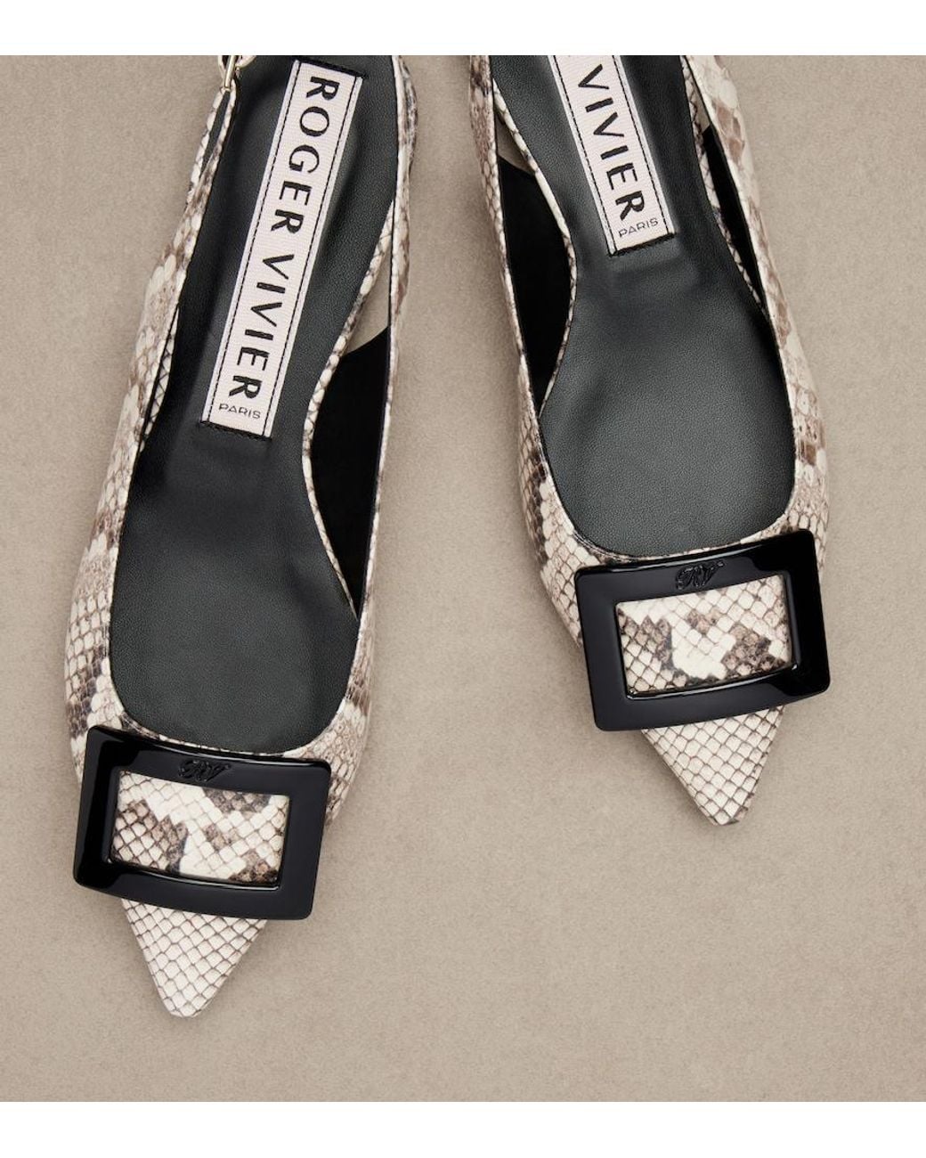 Roger Vivier Brown Gommettine Leather Slingback Flats