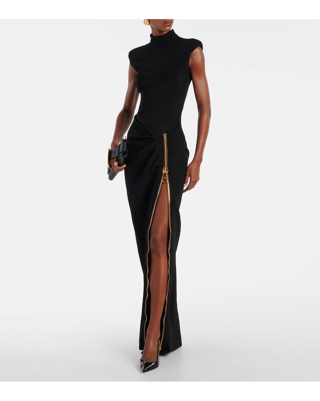 Balmain Black Gathered Gown
