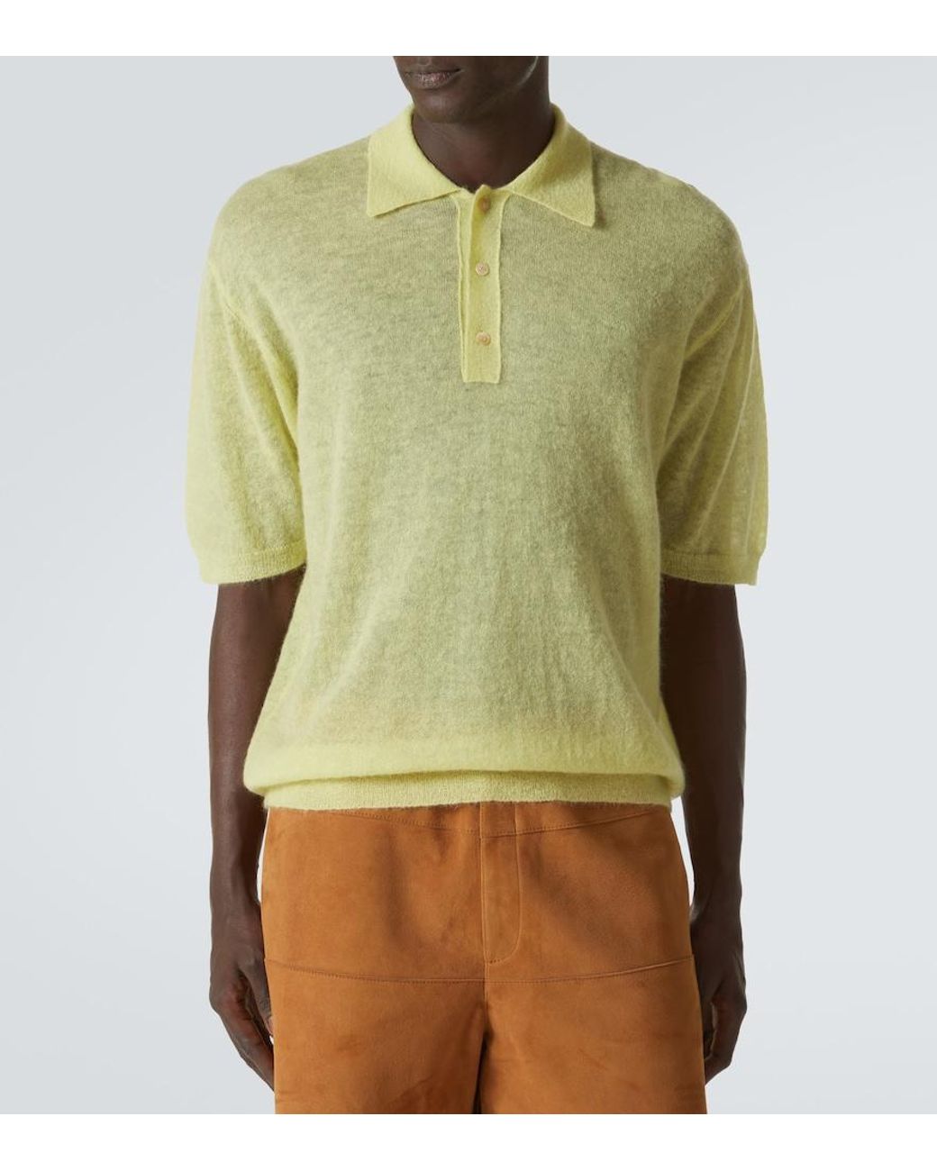 Auralee Yellow Mohair-Blend Polo Sweater for men