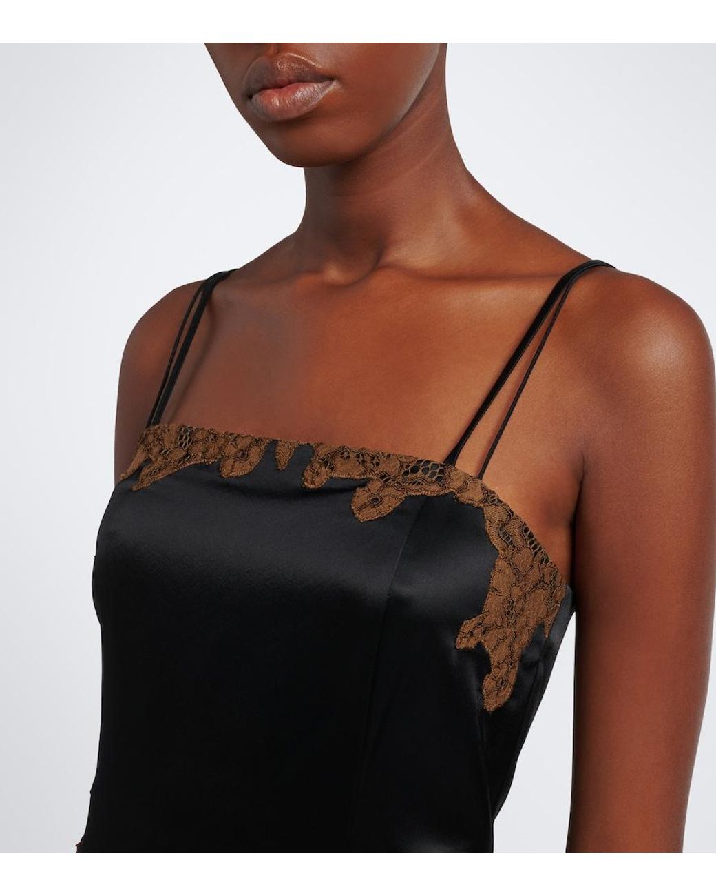 Dorothee Schumacher Black Lace-Trimmed Satin Slip Dress