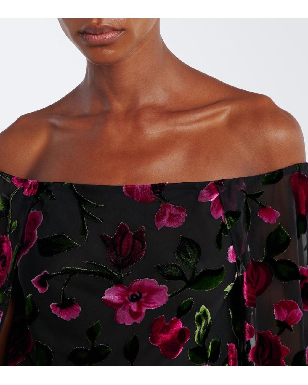 Rodarte Red Caped Floral Devore Velvet Gown
