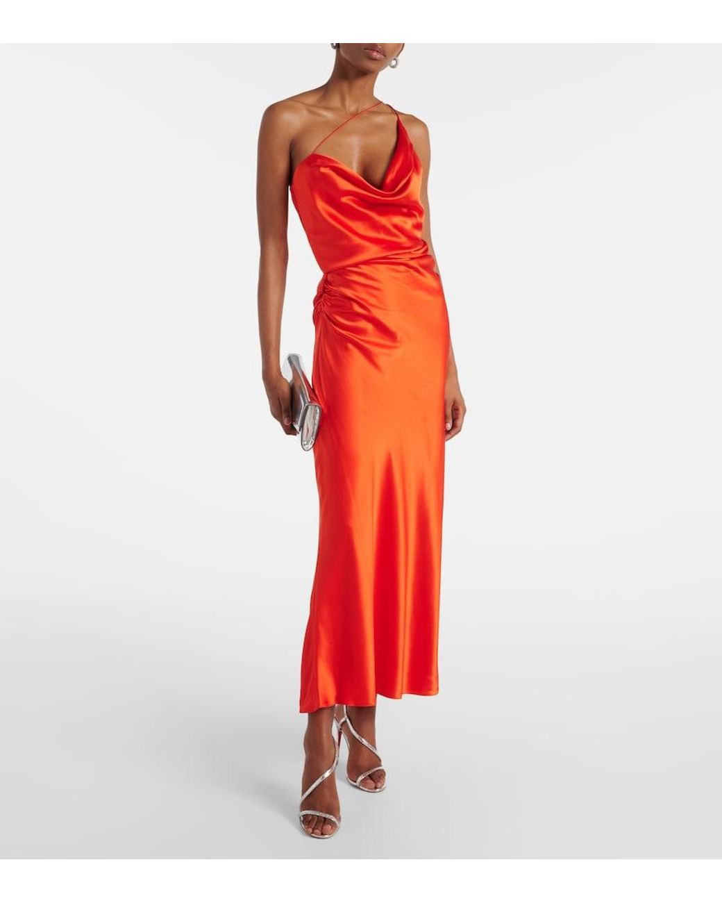 The Sei Red One-Shoulder Silk Satin Midi Dress