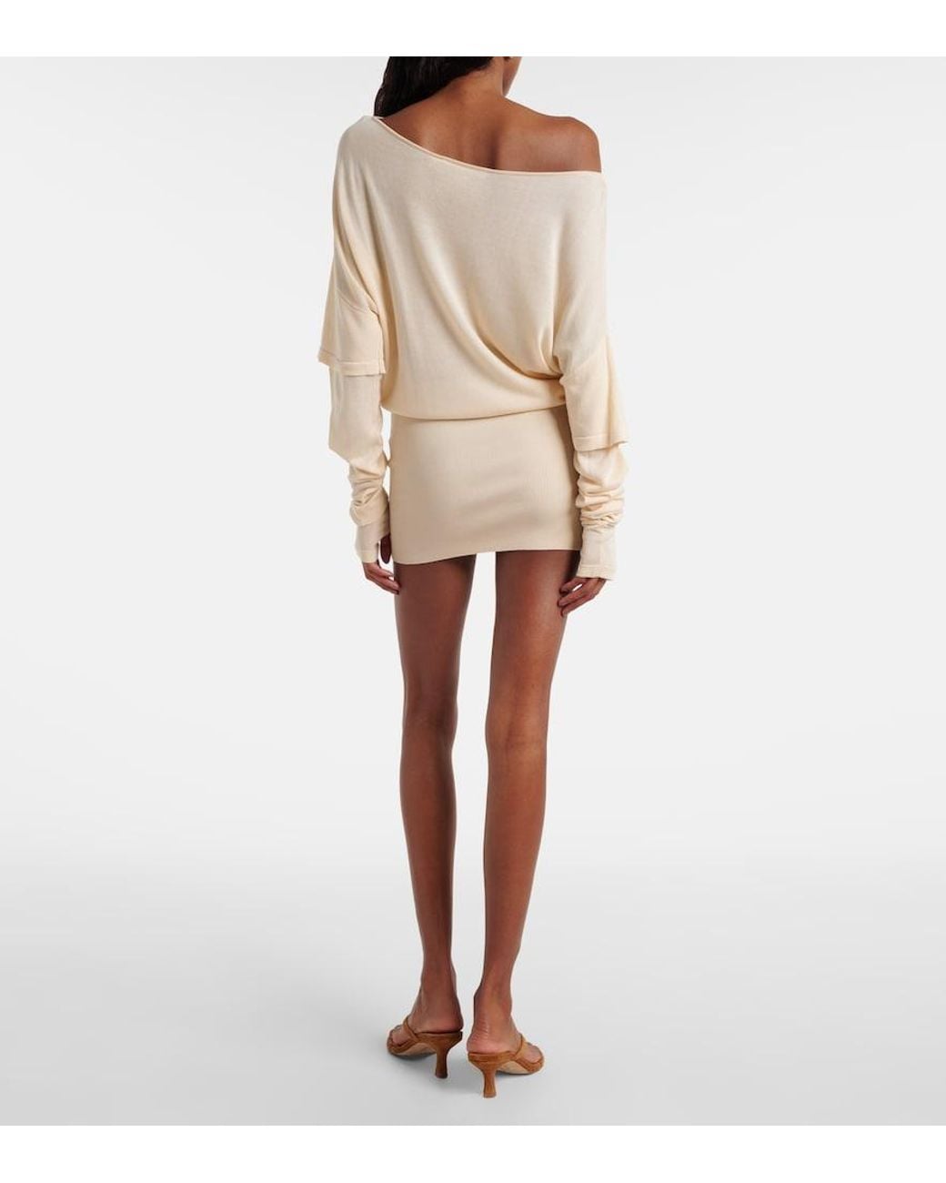 AYA MUSE Natural Rea Draped One-Shoulder Minidress