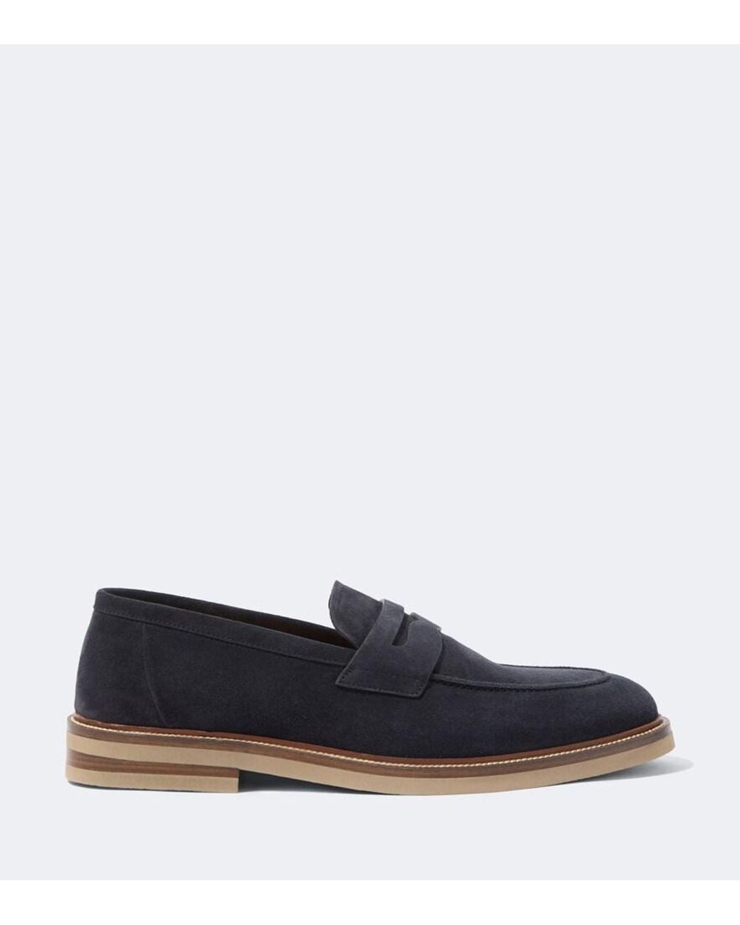 Brunello Cucinelli Blue Suede Penny Loafers for men