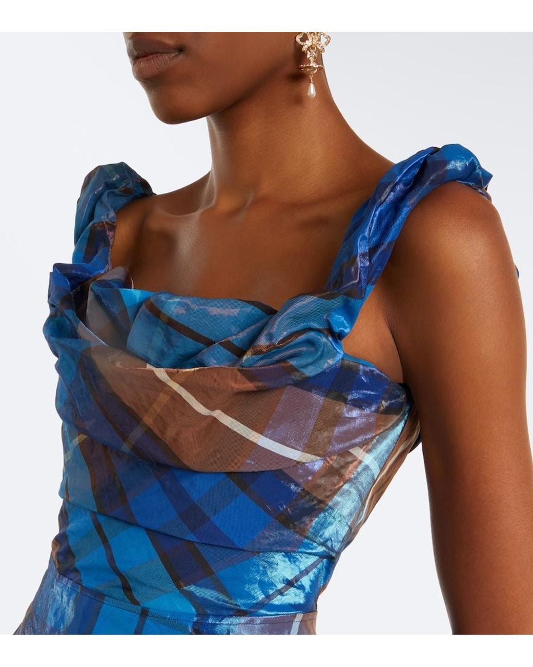 Vivienne Westwood Blue Chichi Draped Plaid Maxi Dress