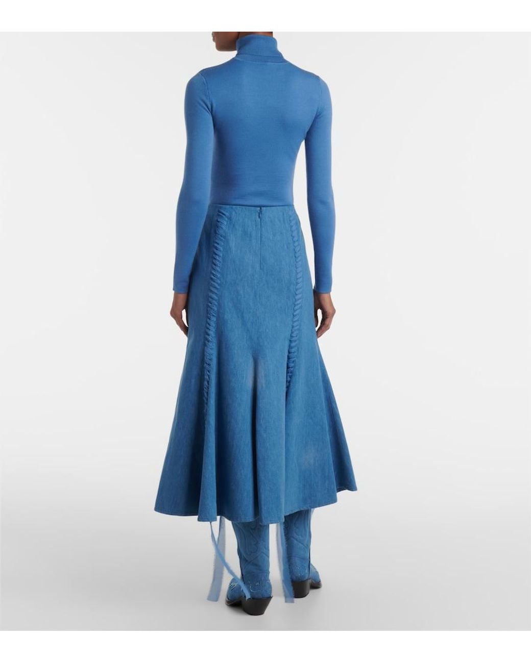 Gabriela Hearst Blue Dion Cotton And Linen Midi Skirt