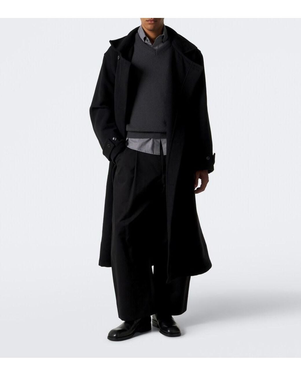 Lemaire Black Double-Sided Wool Coat for men
