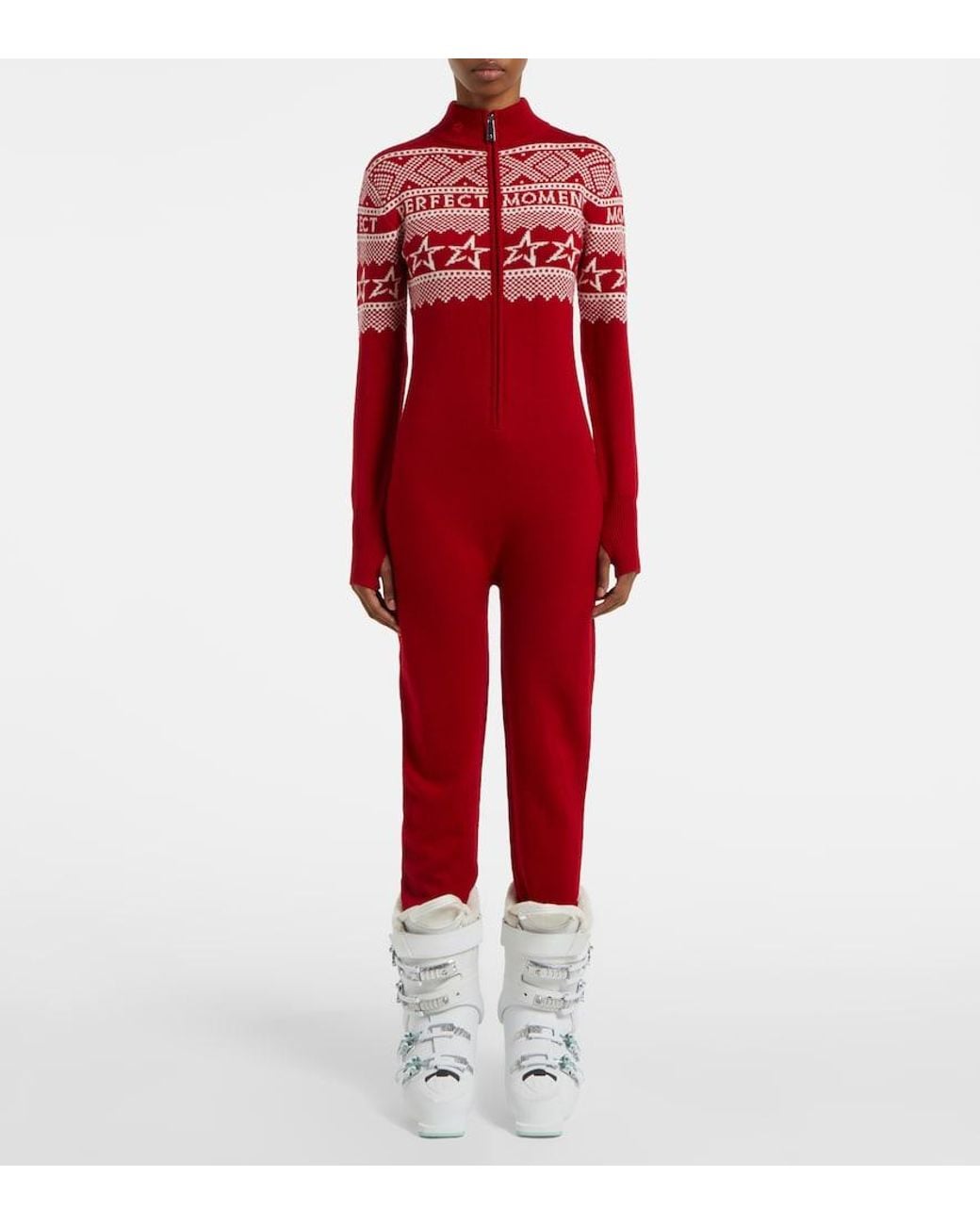 Perfect Moment Red Wool Intarsia Jumpsuit