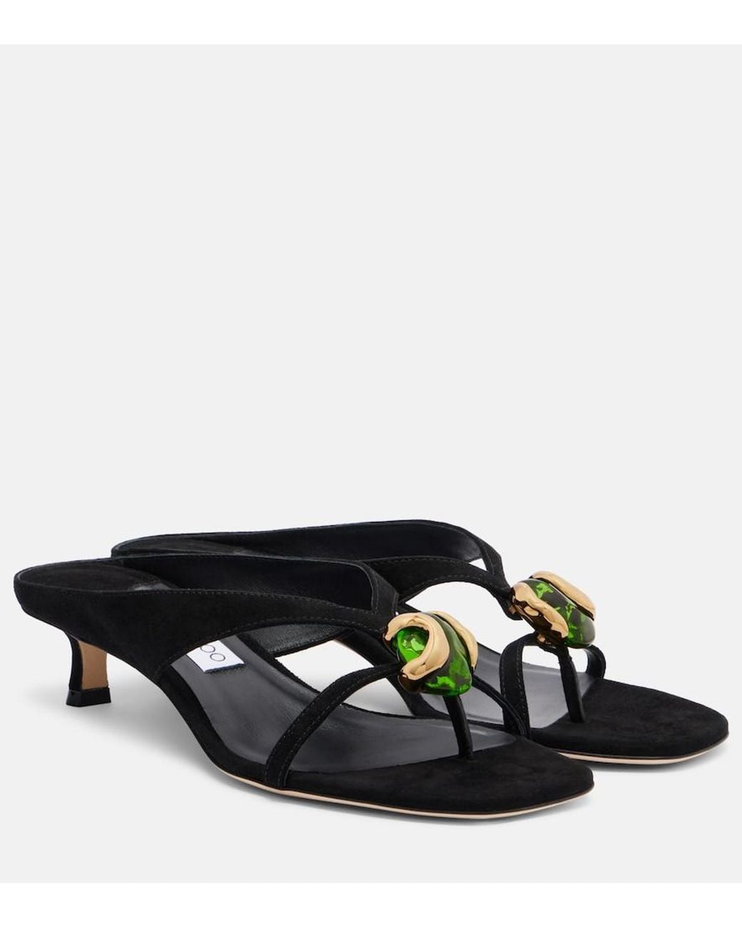 Jimmy Choo Black Emeri Stone Suede Thong Sandals